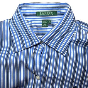 Lauren Ralph Lauren Blue White Stripe Button Down Blouse Size M